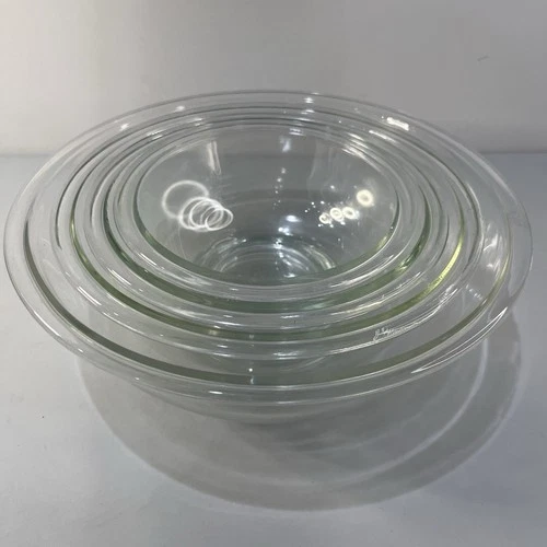 Vintage Pyrex Clear Nesting Mixing Bowls Set 322 323 325 326 Made In USA Set 4