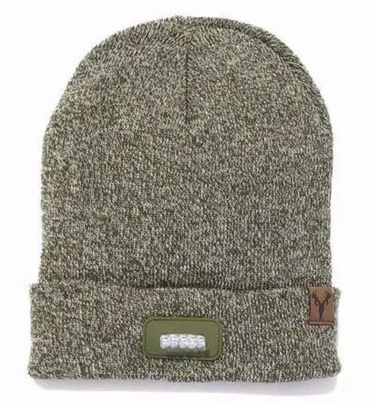 Hot Shot Lighted Beanie Cap Knit Green Fleece Hat Stretch Knit 12 Hour HS Light