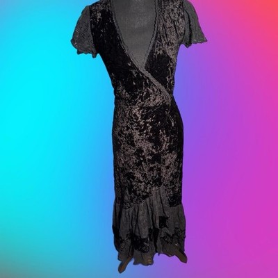 VINTAGE VELVET V NECK LACE WITCHY GOTH MORTICIA ADAMS DRESS  WHIMSYGOTH