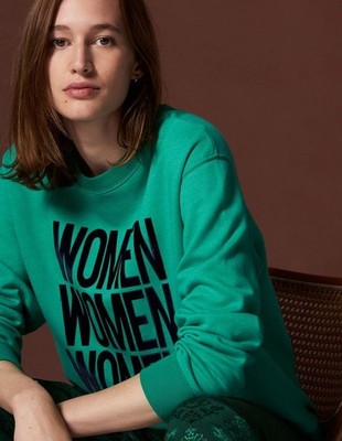 Sandro Paris Oversized Crewneck Sweatshirt Graphic Size 1 Small Green Designer