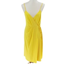 BCBGeneration Womens Lemonade Yellow Wrap Dress S Polyester Spaghetti Straps Mad
