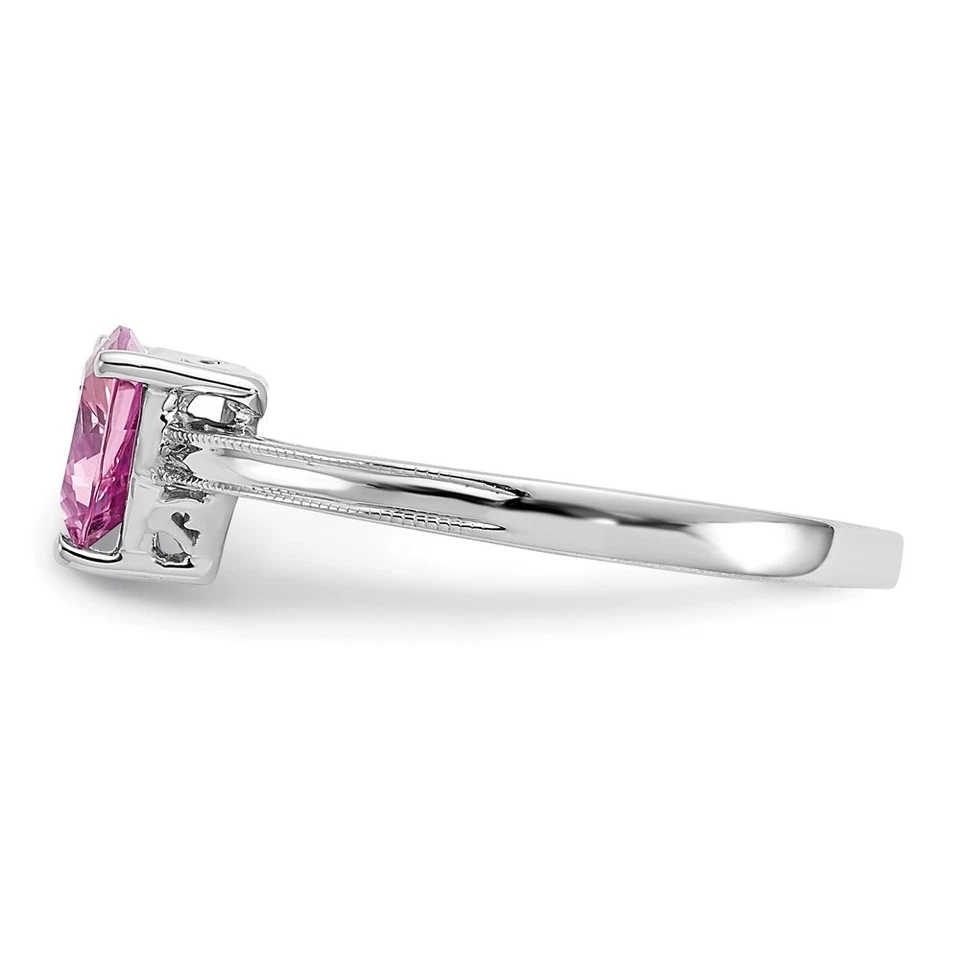 10K White Gold Created Pink Sapphire Ring Jewelry Gift for Women - Image 4 of 4