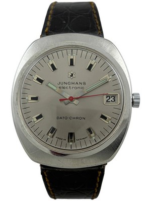 Herrenarmbanduhr Junghans electronic Dato-Chron mit Sonnenschliff, funktioniert