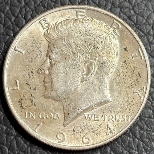 1964 D AU-BU Silver Kennedy Toned Half Dollar, TONING, Denver Mint 90% Silver