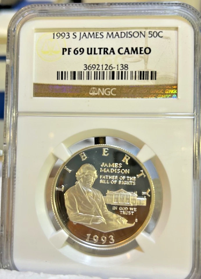 1993 James Madison Silver Half Dollar PF69 - Image 2 of 4