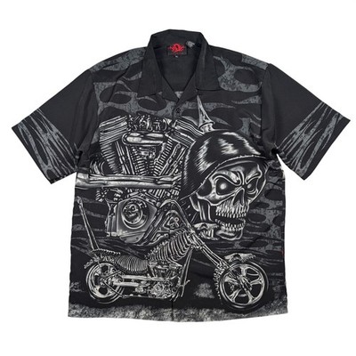 Vtg Dragonfly Clothing Shirt Mens XL Black Biker Skeleton Skull Chopper Flame