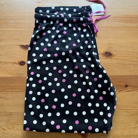 NWT Victoria&rsquo;s Secret Pajama PJ Pants Black Pink Polka Dots Sz L 