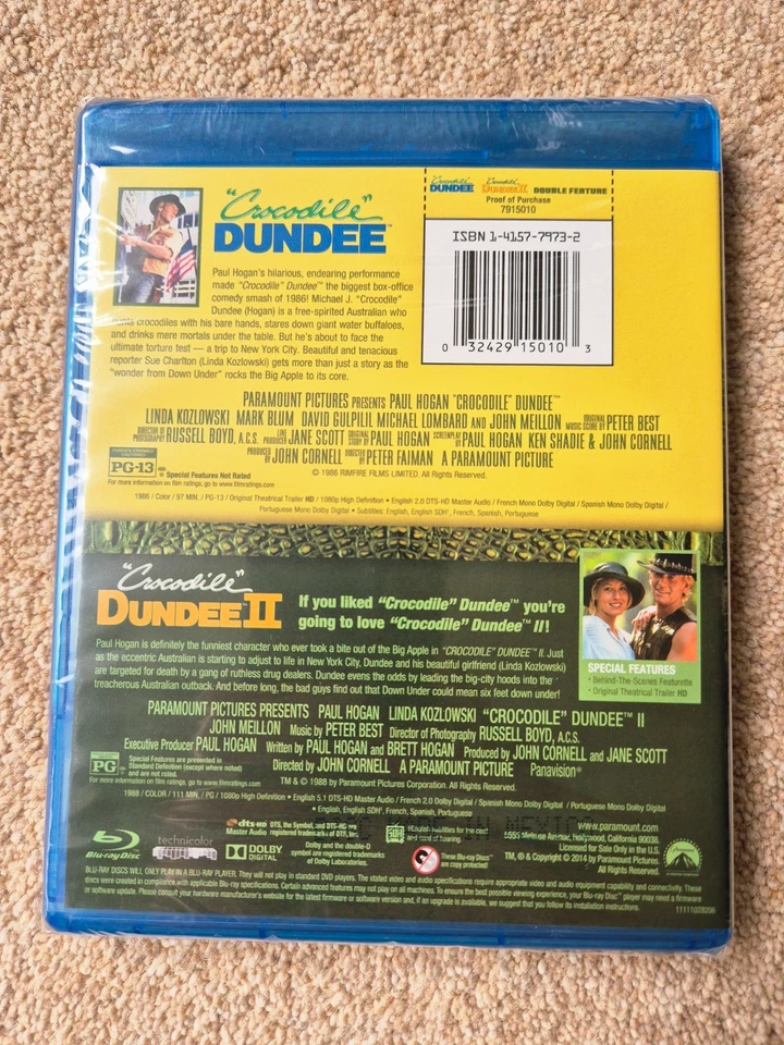 CROCODILE DUNDEE 1 & 2 (1986/88) Paul Hogan, Linda Kozlowski. US Blu-ray *NEW* - Image 2 of 3