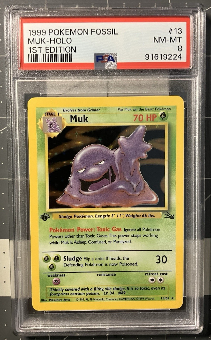 1999 Pokemon Fossil 1st Edition Muk Holo Rare #13/62 English PSA 8