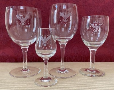 Set of 4 Pan Am President glassware: cordial/liqueur, 2 wines, and water goblet