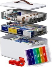 Medicine Storage Organizer 3-Tier Medicine Box W/ 7-Day Pill Case Clear Trays