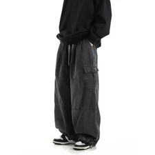 Black Baggy Cargo Jeans Trousers Men Streetwear Casual Wide Leg Male Denim Pants