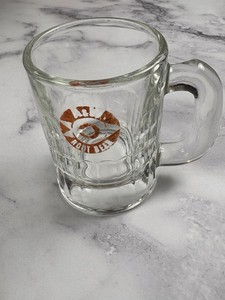 A&W Root Beer Vintage Mini Glass Mug 3oz Bullseye Arrow Orange Logo 1960's