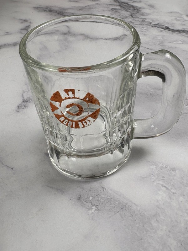 A&W Root Beer Vintage Mini Glass Mug 3oz Bullseye Arrow Orange Logo 1960's