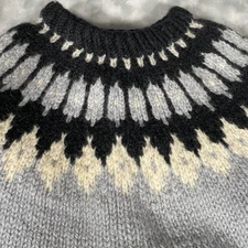 Nordic Fair Isle Sweater Womens Medium Gray Black Cream Knit Pullover Crewneck