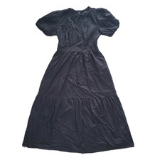 French Connection Women's Medium Black Bubble Sleeve Poplin Maxi Dress Pockets