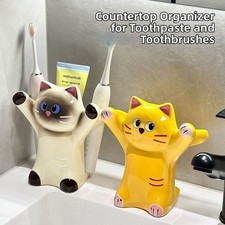 Siamese Cat Decorative Toothbrush Holder Pottery Bathroom Organizer 1 Piece