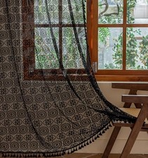 Black Lace Curtains 72 inches Long 2 Panels Boho Tassel Sheer Black