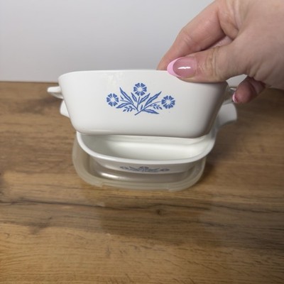 CorningWare Blue Cornflower P-41 Petite Casserole Pan with Plastic Lid 2 Sets