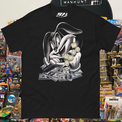 Bugs Bunny Looney Tunes Bling Gangster Shirt NEW GRAY Vintage Flea Market Style