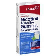 Leader Nicotine Gum Stop Smoking Aid Ice Mint Sugar Free 4mg ea 20 count