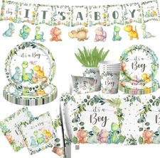 Dinosaur Baby Shower Disposable Tableware  (Plates, Napkins, Cups, Tablecover)