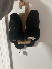 New COACH Sherpa FLAT Mule SLIPPER in SIGNATURE Suede Black,size 6