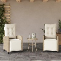 Gartensessel Mit FußTeil Verstellbar 2Er Set Poly Rattan Beige