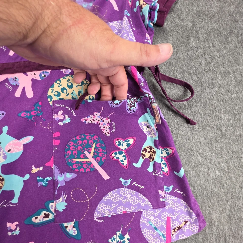 KOI by Kathy Peterson Women Large Mock Wrap Scrub Top Purple Animal Print 2 Pock - Image 3 of 4
