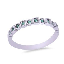 Bezel Round Square Green Emerald Band .925 Sterling Silver Ring