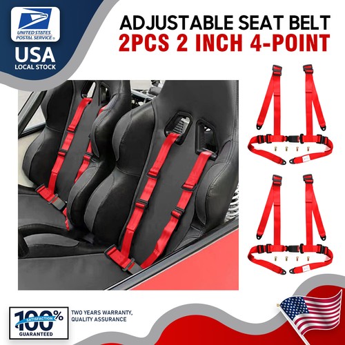 2" 4-Point Harness Sport Quick Release Safety Seat Belt red Durable 2PCS US