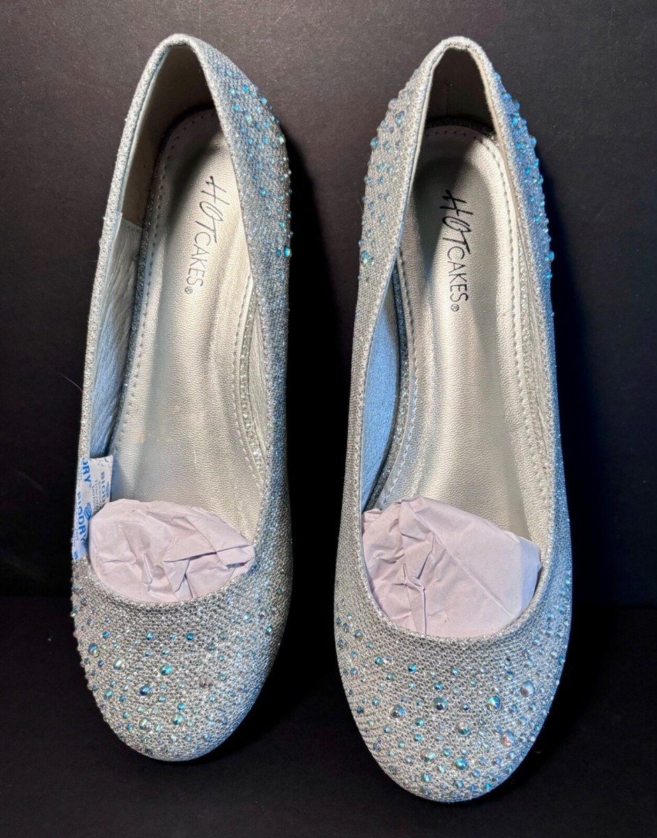 Light Blue Sparkly Flat Pumps Hot Cakes Orleans Silver Sequin