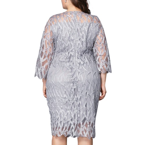 Plus Size Women Lace Midi Dress Bodycon Ladies Evening Cocktail Party Ball Gown - Picture 9 of 16