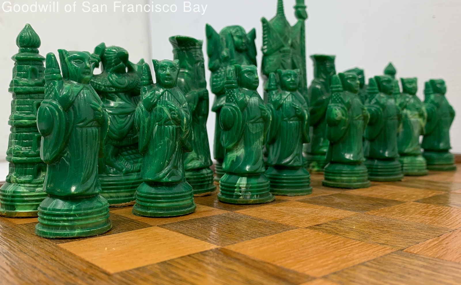 Vintage Chess Set Complete Strategy Game Green White With Wood Board