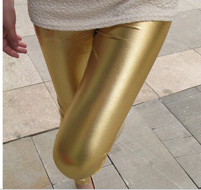 Pantaloni donna leggings colore oro effetto lucido leggings stretch 2027 |  eBay