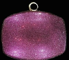 New Purple Crystal Evening Clutch Bag 6''wx 5'' With Crystal Ring Closure