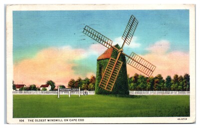 Oldest Windmill on Cape Cod Massachusetts c1934 Postcard