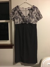 R & M Richards Gray Dapple Short Sleeve Ruffle V-Neck Empire Waist 8 Dress  SALE