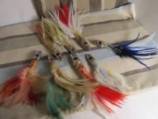 (8) Vintage Lot Tuna Lure Trolling Feathers 2-3 oz 5” Various Colors-  Jewel Eye