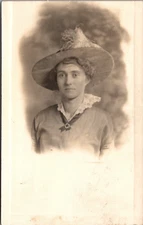 Postcard Real Photo RPPC Young Woman with large Hat and Lace Collar Unposted