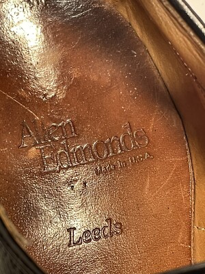 Allen Edmonds Black Leather Leeds Plain Toe Blucher Shoes 9 D 9521