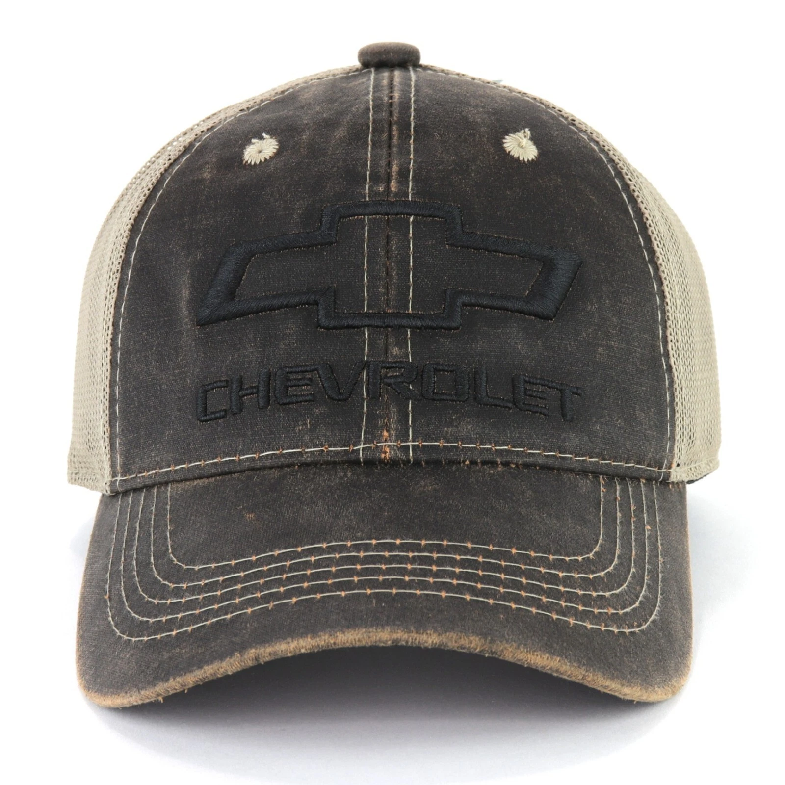 Chevrolet Bowtie Puff Embroidered Brown w/ Tan Mesh Baseball Hat Ball Cap
Opens in a new window or t