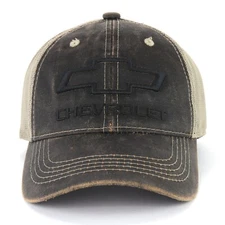 Chevrolet Bowtie Puff Embroidered Brown w/ Tan Mesh Baseball Hat Ball Cap