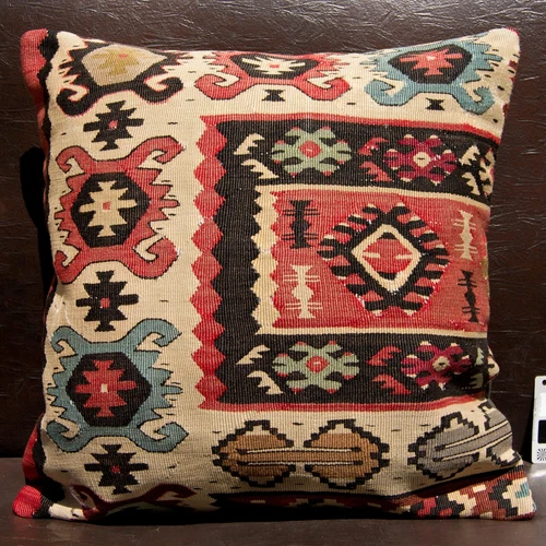 20"x20" 50x50 Fine Woven Balkan Pirot Kilim Rug Vintage Pillow Cover Cushion