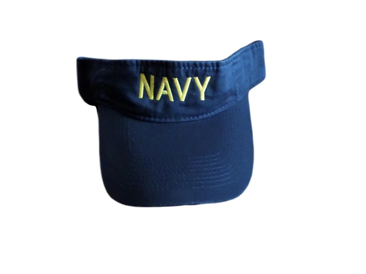 U.S NAVY SUN VISOR CAP BLUE HAT WITH EMBROIDERED YELLOW NAVY | eBay