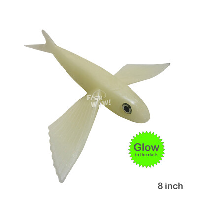8'' Unrigged Flying Fish Yummy Flyer Mahi Tuna Wahoo Soft Lure Glow in the dark