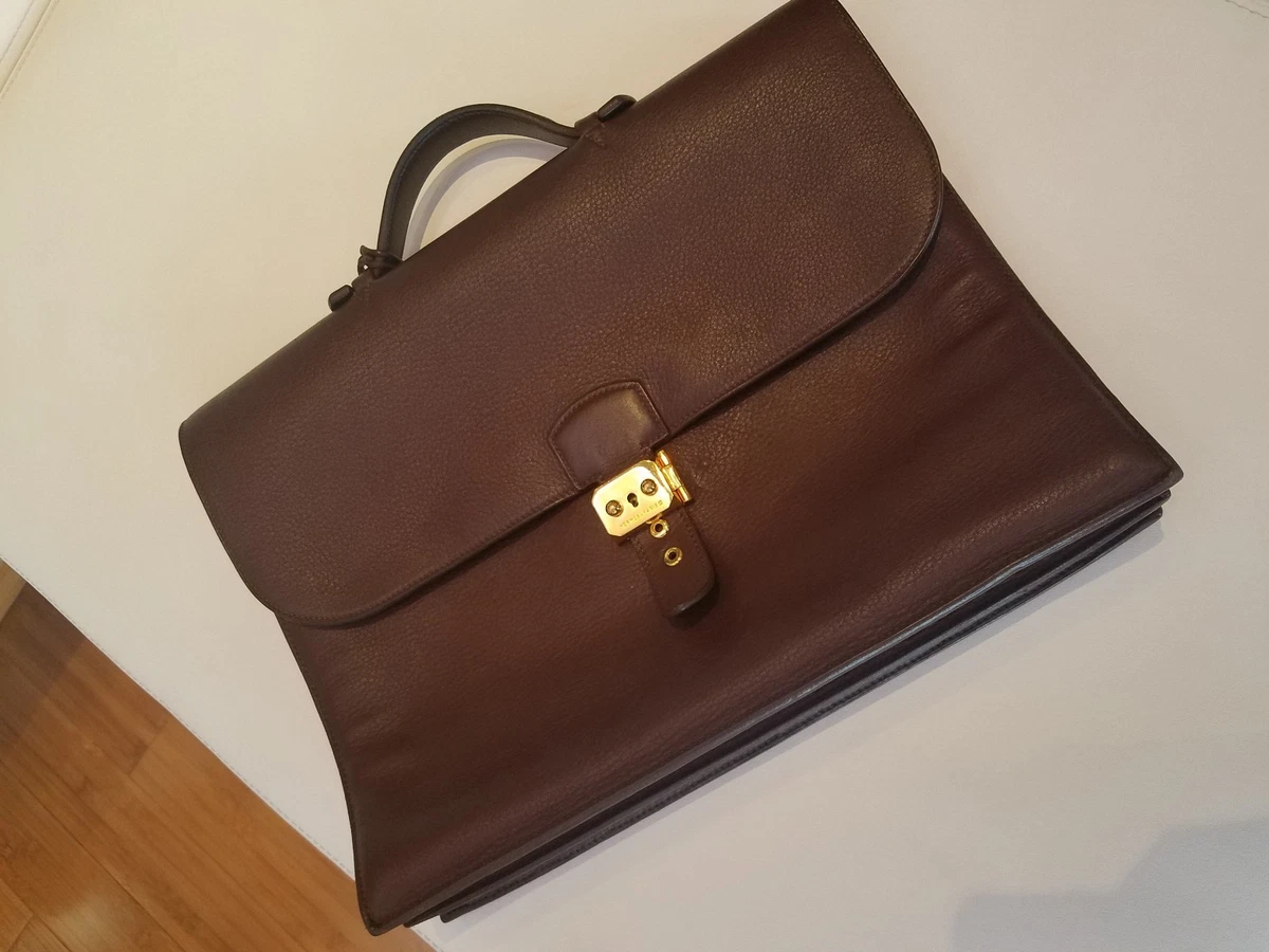 AUTHENTIC HERMES SAC A DEPECHE LEATHER HANDBAG BRIEFCASE - BROWN