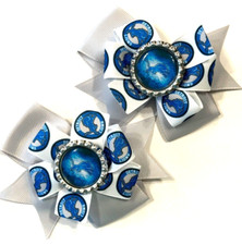 Beautiful Detroit Lions Set of Pigtail hair bows for girls.