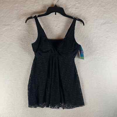 Swim Solutions Women's Tummy Control Flyaway Black Crochet Swimdress Size 10 NWT