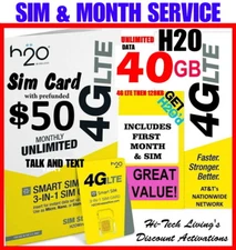 H2O H20 WIRELESS SPECIAL SIM DEAL⭐ INCLUDES FIRST MONTH UNLIMITED T/T/D ✅